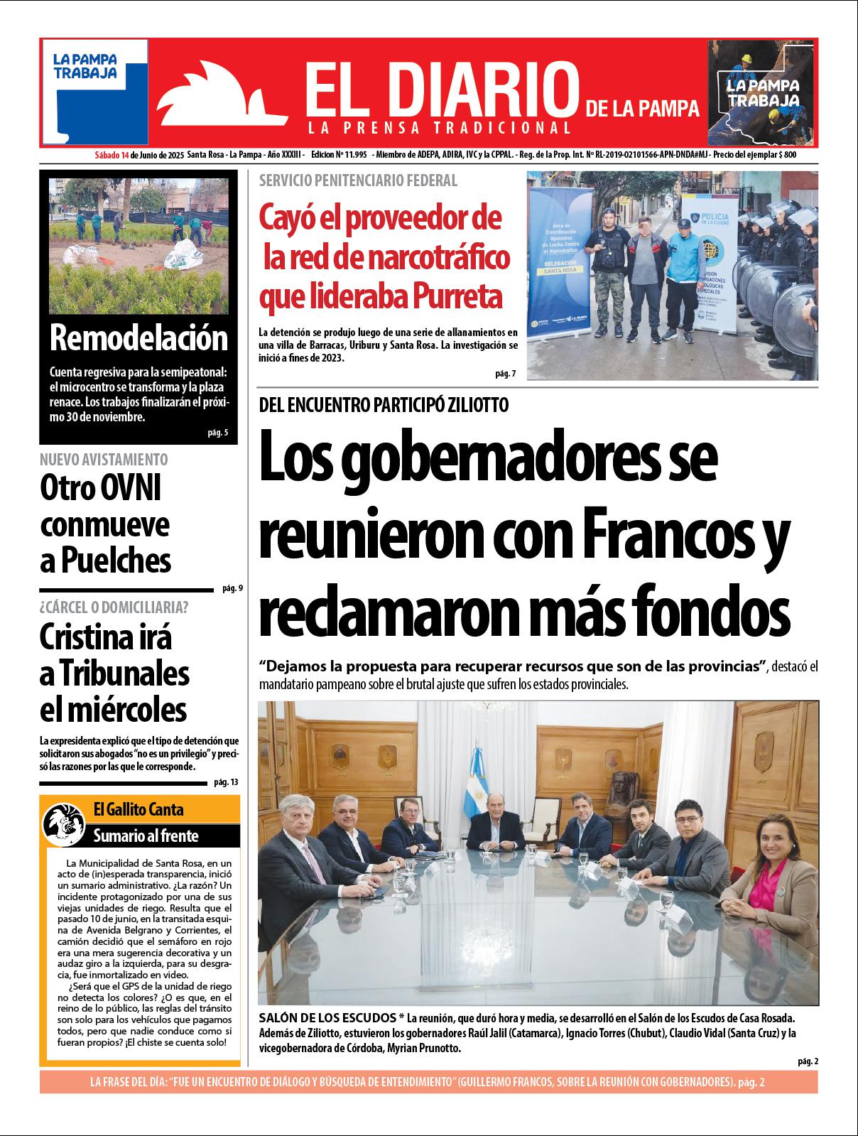 Tapa de El Diario en papel  saacutebado 14 de junio de 2025